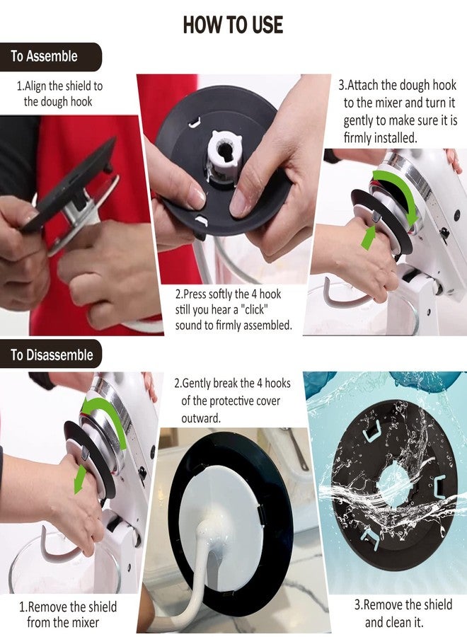 Ophjerg Dough Hook Shield for kitchen Mixer, Accessories and Attachments for Kitchen Stand Mixers, Make Your Bowl Lift Mixer Mix Without The Mess, Mixer Bowl Cover Lid Only for Kitchen Aid C Shape Hooks - Image 5
